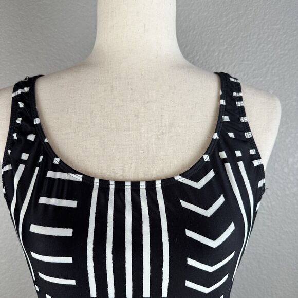 Madewell x Giejo Scoop Neck One Piece Swimsuit Size Large Black White Low Back - Picture 2 of 7